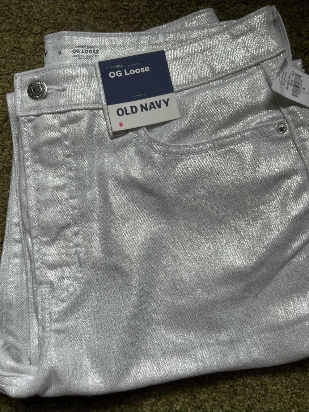 Old Navy Women's Metallic Silver OG Loose Boyfriend Jeans